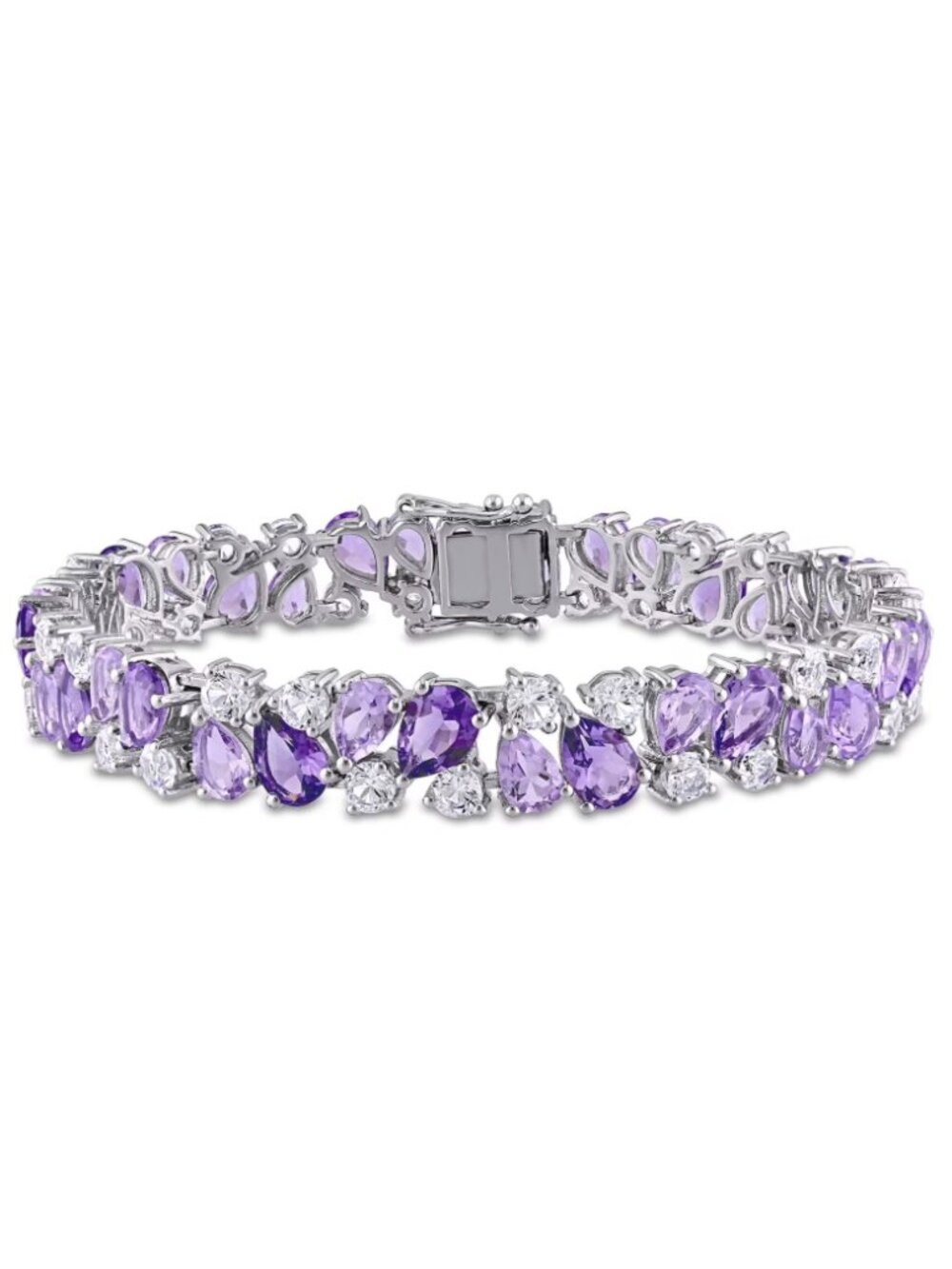 Sterling Silver Bracelet (Amethyst, Rose De France, Lab Sapphire)